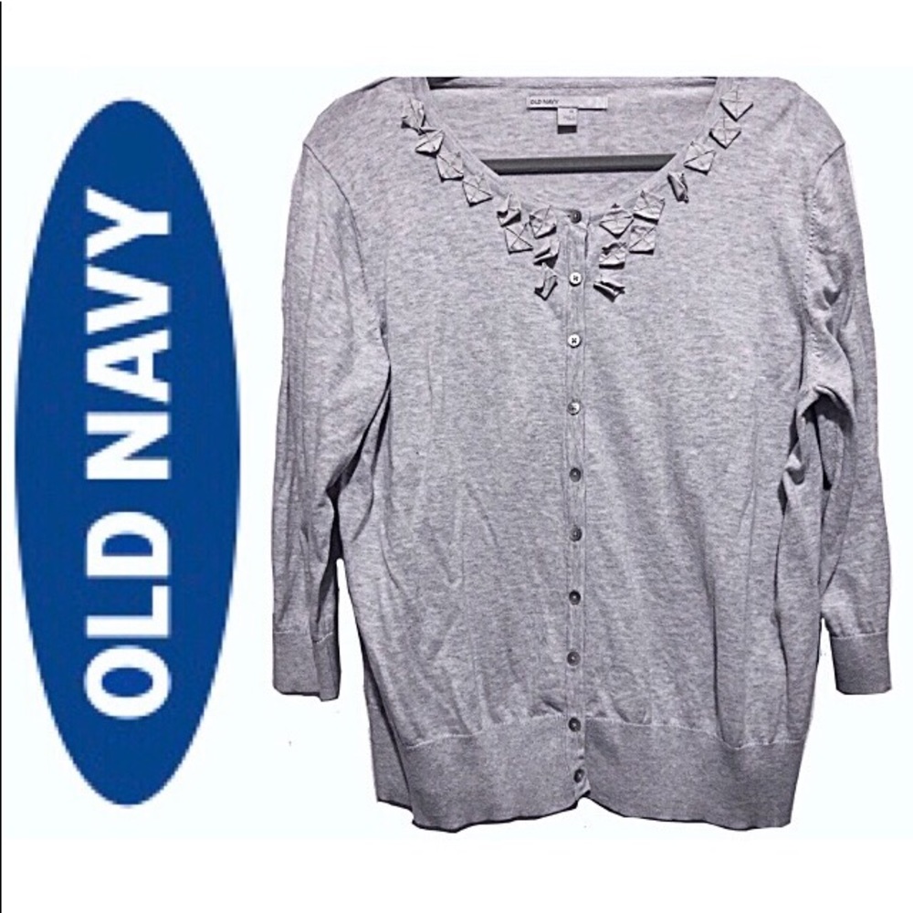 DONATED Sweater-Button down, Embellished v-neck